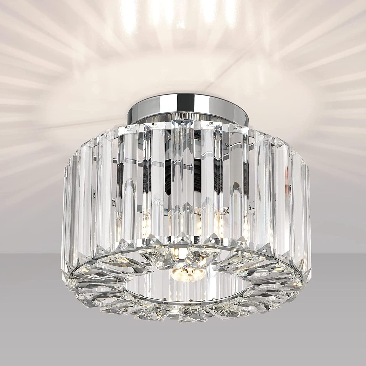 Plafondlamp - Verlichting - Gangpad - Lamp - Kristal Look - Plafonnière - 22 cm - Rond - Chroom - E27