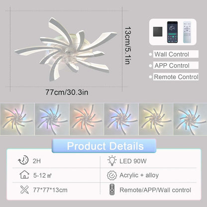 5 Vleugel Ventilator Lamp - Dimbaar Met Afstandsbediening - RGB 12 Kleuren - Plafondventilator Met LED - Smart Life App - Woonkamerlamp - Moderne lamp - Plafonniere