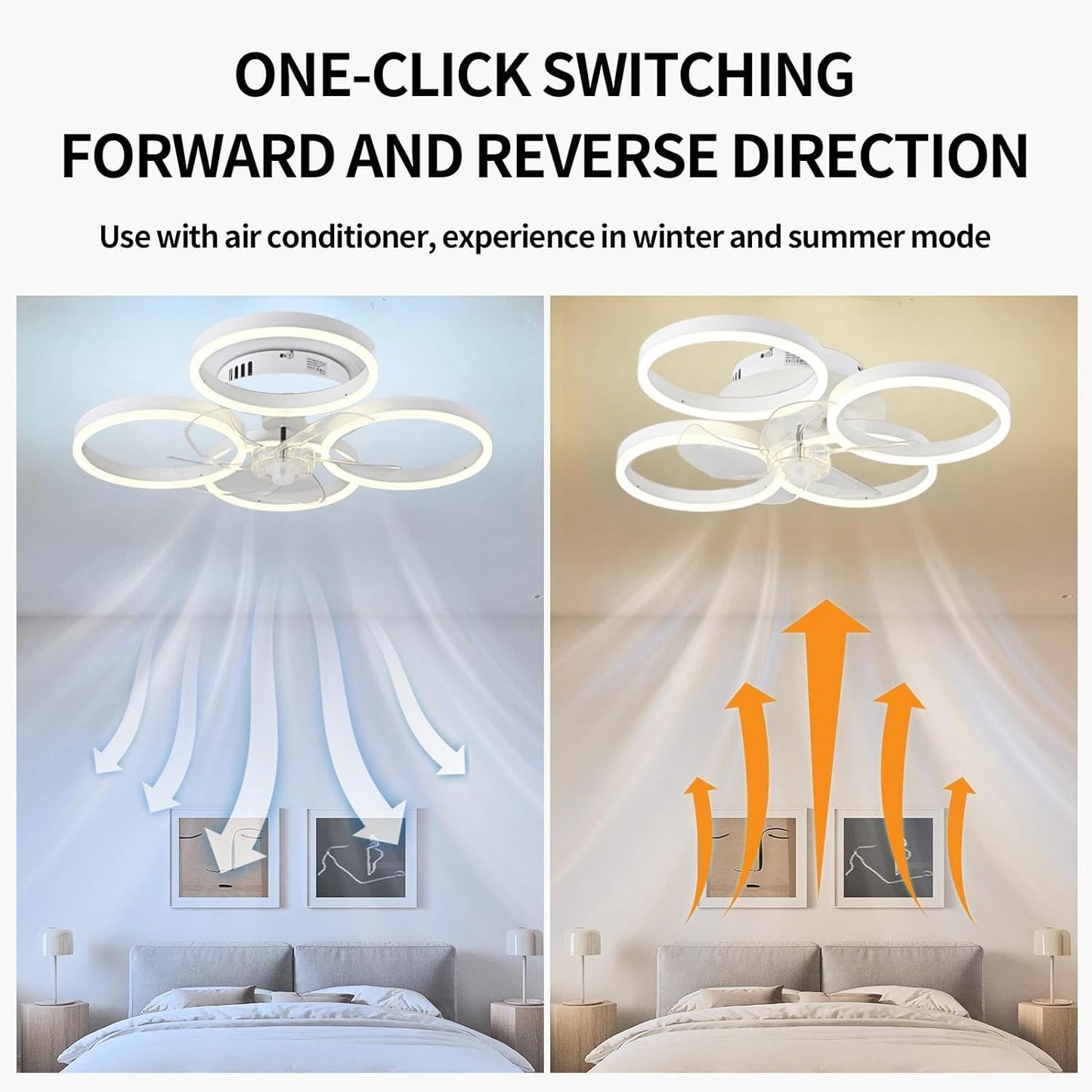 LuxiLamps - 4 Ringen Ventilator - Wit - 60 cm - Smart Lamp - Kroonluchter - Dimbaar Met Afstandsbediening - 64W