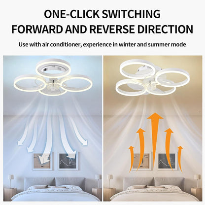 LuxiLamps - 4 Ringen Ventilator - Wit - 60 cm - Smart Lamp - Kroonluchter - Dimbaar Met Afstandsbediening - 64W