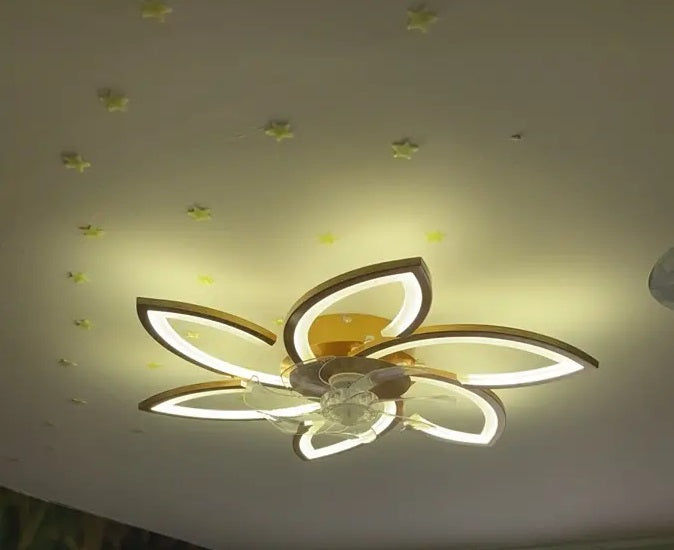 LuxiLamps - 6 Sterren Plafondlamp Met Ventilator - Goud - Met Afstandsbediening - Smart lamp - Dimbaar Met App - 6 Standen Ventilator - Woonkamerlamp - Moderne lamp - Plafoniere