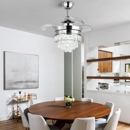 Hanglamp Ventilator - Chroom - 3 Blad - Dimbaar Met Afstandsbediening - 55 cm - 6 Standen - Woonkamer Ventilator Lamp - Plafondventilator - 22 inch