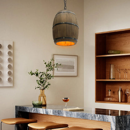 Wooden Wine Barrel Pendant Lamp - Vintage Retro Chandelier - Black - 90 Cm Adjustable Chain - E27