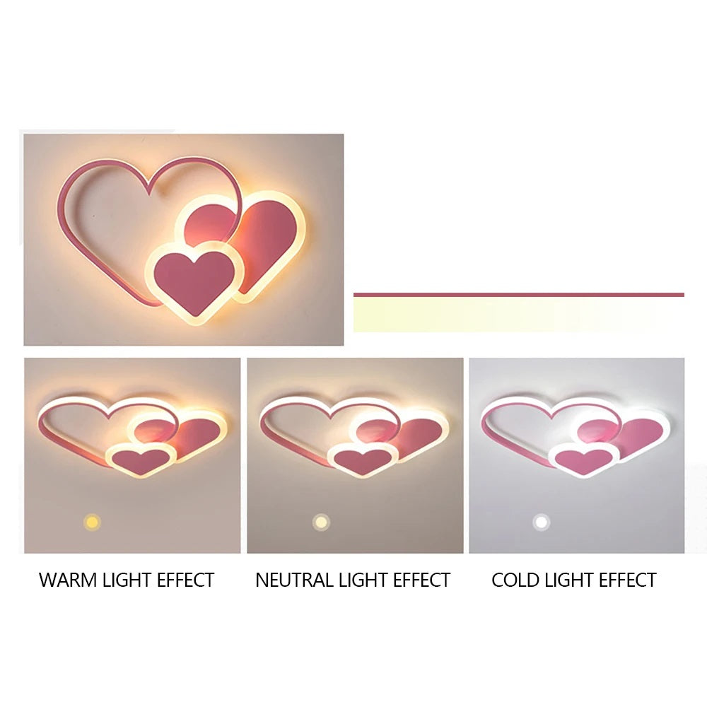 LuxiLamps - Hartvormige Plafondlamp - Roze - Dimbaar Met Afstandsbediening - Kinderkamer - 52 cm - Moderne Lamp - Slaapkamer Lamp - Plafonniere