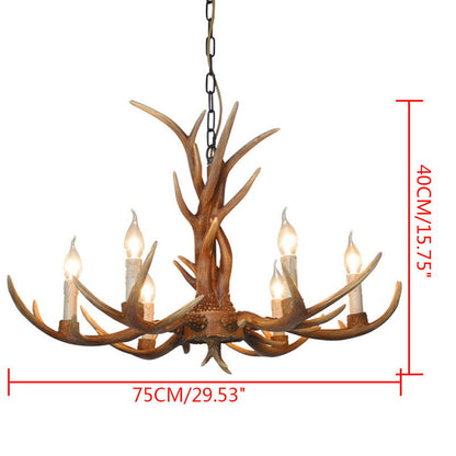 Houten Chandelier - 6 Arm Hout Kroonluchter - Herten Hoorn Stijl - 75 cm - Hanglamp - Woonkamerlamp - Moderne lamp