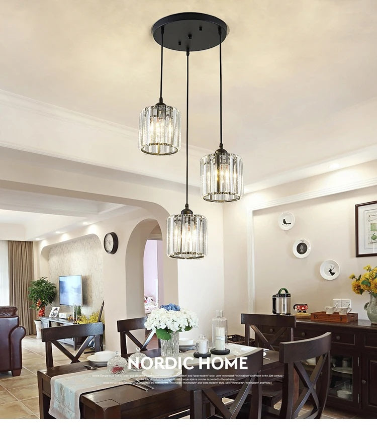LuxiLamps - 3 Ronde Kristallen Hanglamp - Zwart Kroonluchter - E27 - Voor Keuken Of Eetkamer - Moderne Hanglamp