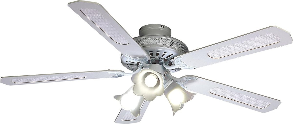 LuxiLamps - 5 Kop Bloem Plafondventilator - Dimbaar Met Afstandsbediening - E27 - 3 Snelheden - Wit - 132 cm - Slimme Ventilator