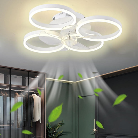 LuxiLamps - 4 Ringen Ventilator - Wit - 60 cm - Smart Lamp - Kroonluchter - Dimbaar Met Afstandsbediening - 64W