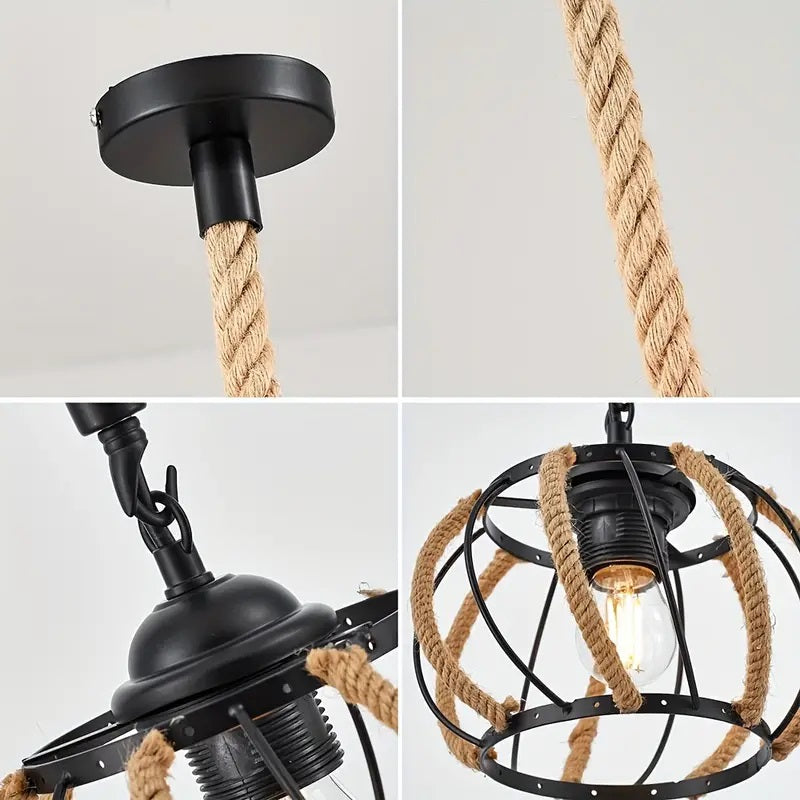 Pendant Lamp - Vintage Rope Lamp - For Living Room or Dining Room - Chandelier - Adjustable - Modern Pendant Lamp