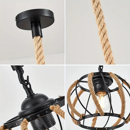 Pendant Lamp - Vintage Rope Lamp - For Living Room or Dining Room - Chandelier - Adjustable - Modern Pendant Lamp