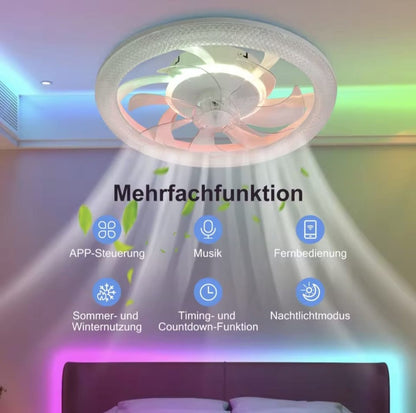 RGB Plafondventilator - Met Speaker - Dimbaar Met Afstandsbediening - 12 Kleuren - 60W - RGB Muziek Ventilator - Woonkamerlamp - Kroonluchter Ventilator