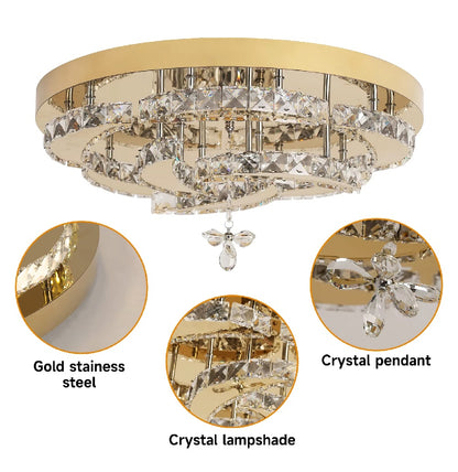 LuxiLamps - Bloemen Plafondlamp - Crystal - Dimbaar Met Afstandsbediening - Goud - LED Plafondlamp - Woonkamerlamp - Moderne lamp - Kroonluchter