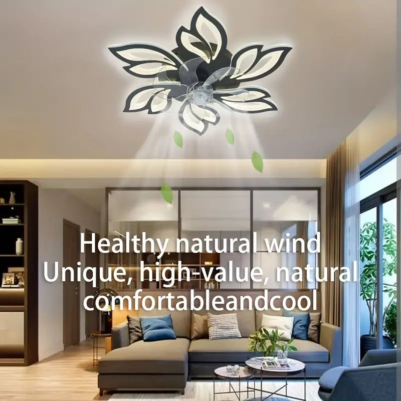 LuxiLamps - 5 Head Flower Fan - Ceiling Fan - Black - Dimmable - 6 Speed ​​Fan - Kitchen Lamp - Living Room Lamp - Modern Fan Lamp
