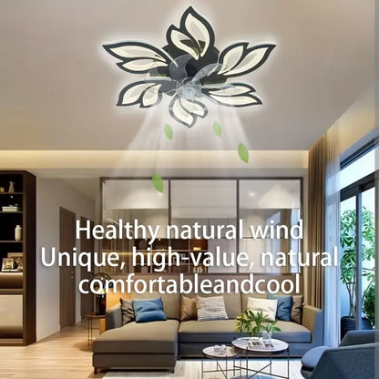 LuxiLamps - 5 Head Flower Fan - Ceiling Fan - Black - Dimmable - 6 Speed ​​Fan - Kitchen Lamp - Living Room Lamp - Modern Fan Lamp
