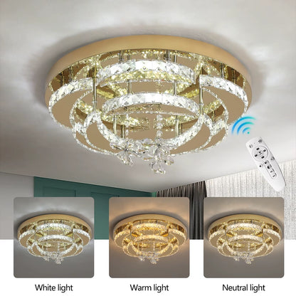 LuxiLamps - Maan Crystal LED Lamp - Met Afstandsbediening - Goud - Moderne Lamp - Kristal Kroonluchter - Woonkamer Lamp - Plafonniere