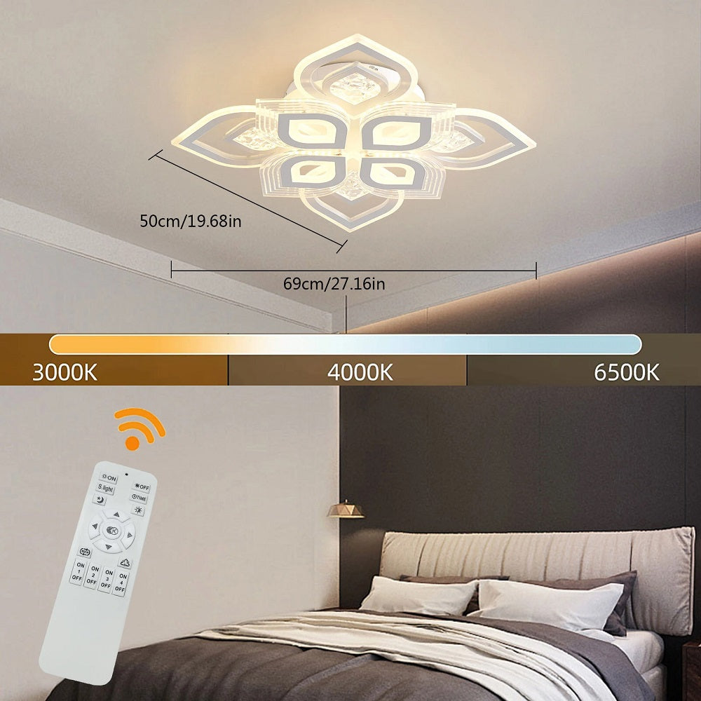 Sfeervolle LED Plafondverlichting - Artistiek Design - Dimbaar 3000K-6500K - 69 cm - Wit - Kristal Kroonluchter - Plafonniere - Moderne Woonkamerlamp