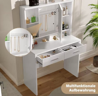 Kaptafel Met LED Spiegel - 2 Laden - Touch Screen - Instelbare LED Verlichting - Make-up Tafel - Modern Design