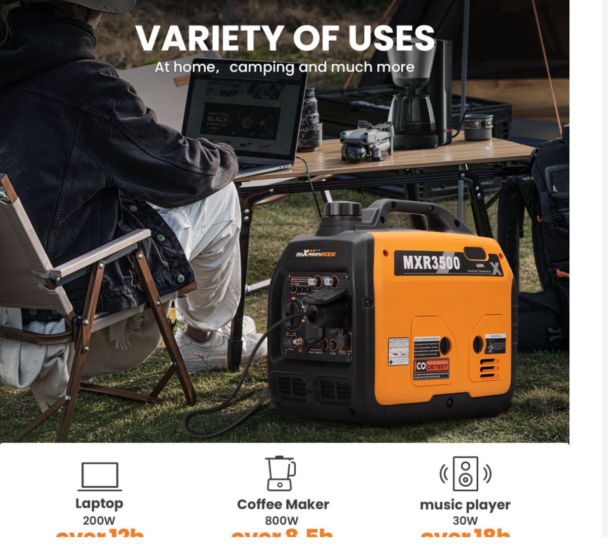 Superstille Inverter Stroomgenerator 3300 W - Benzine, 4-Takt - Met USB en 230V Stopcontacten - Noodstroomaggregaat voor Camping, Reizen en Oorlogsnood
