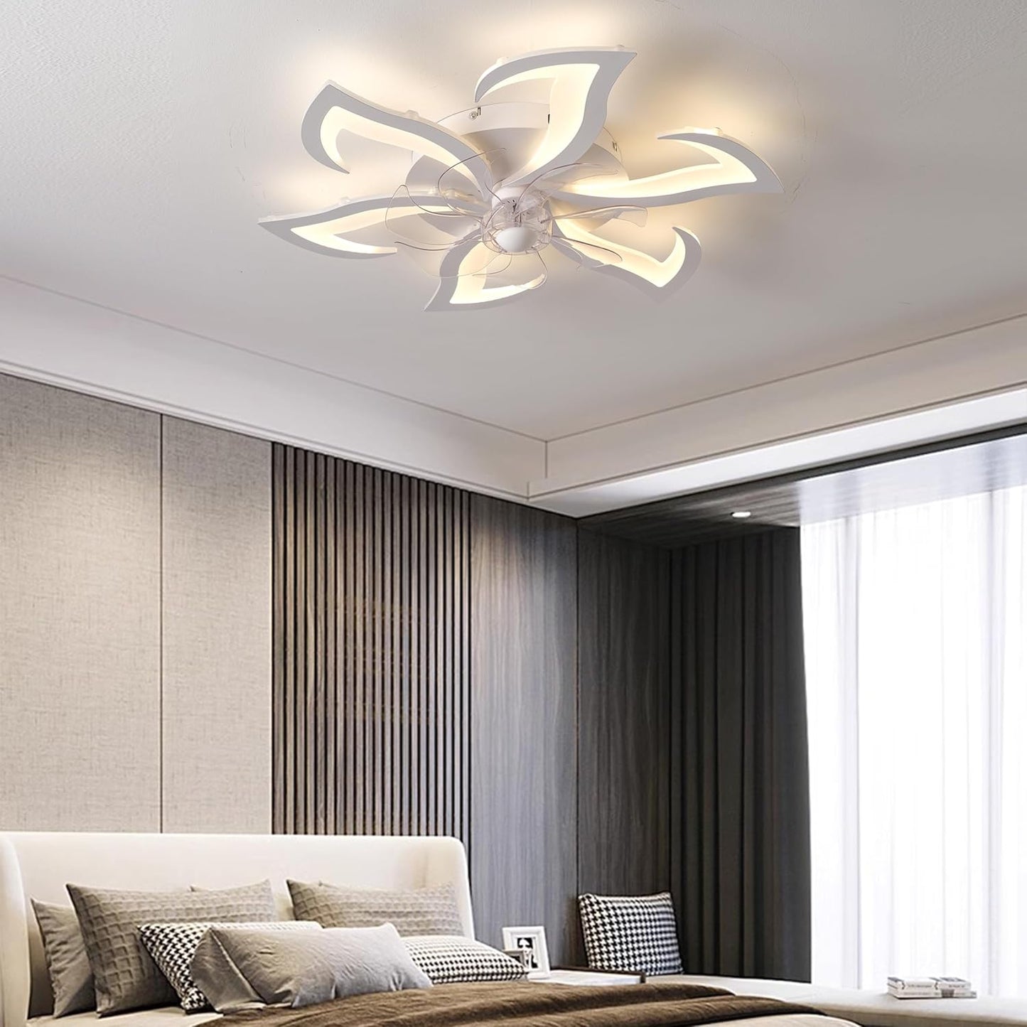 LuxiLamps - 6 Lotus Fan Lamp - Ceiling Fan - Smart Lamp - With Dimmer - 6 Modes Fan - Kitchen Lamp - Living Room Lamp - Modern Lamp