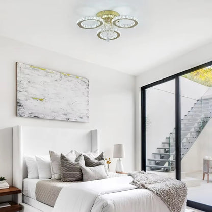 3 Cirkel Gouden Kroonluchter - Dimbaar Met Afstandsbediening - Woonkamerlamp - LED Plafondlamp - Plafonniere - Crystal LED Lamp