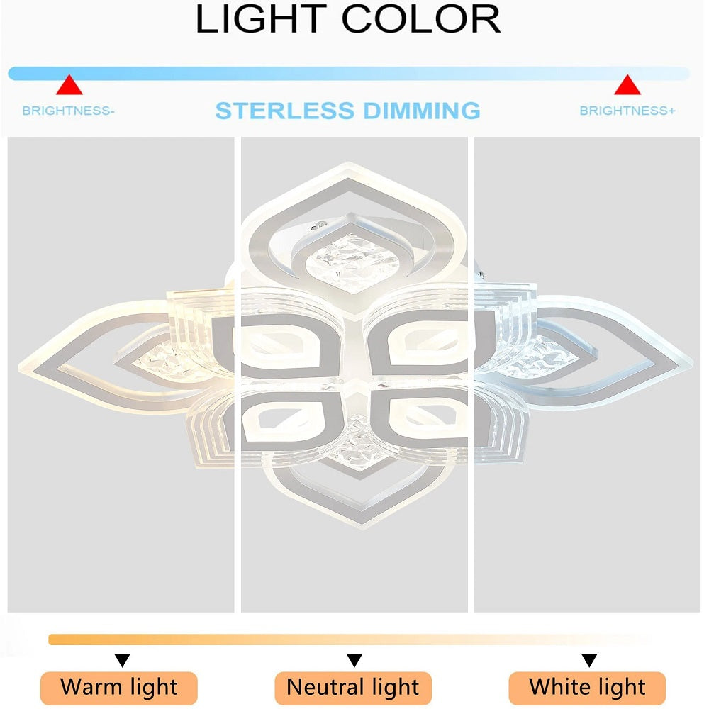 Sfeervolle LED Plafondverlichting - Artistiek Design - Dimbaar 3000K-6500K - 69 cm - Wit - Kristal Kroonluchter - Plafonniere - Moderne Woonkamerlamp