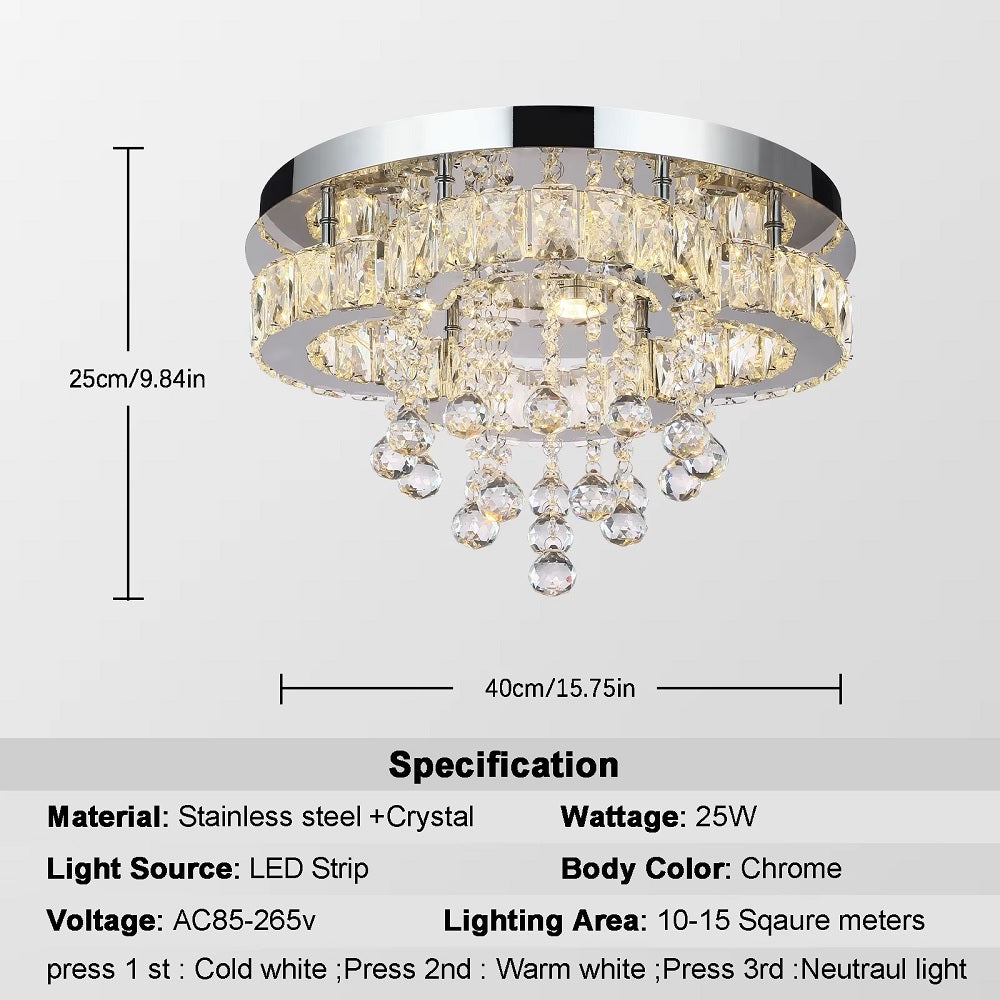 Crystal Kroonluchter - Kristallen LED Lamp - Woonkamerlamp - 3 Kleuren - Moderne lamp - Plafondlamp - Plafoniere - 40 cm