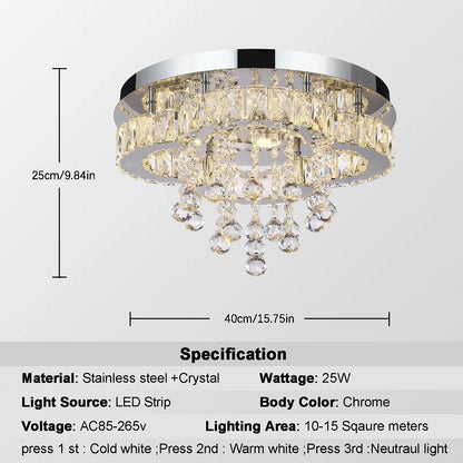 Crystal Kroonluchter - Kristallen LED Lamp - Woonkamerlamp - 3 Kleuren - Moderne lamp - Plafondlamp - Plafoniere - 40 cm