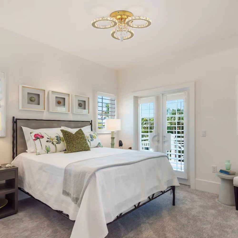 3 Cirkel Gouden Kroonluchter - Dimbaar Met Afstandsbediening - Woonkamerlamp - LED Plafondlamp - Plafonniere - Crystal LED Lamp