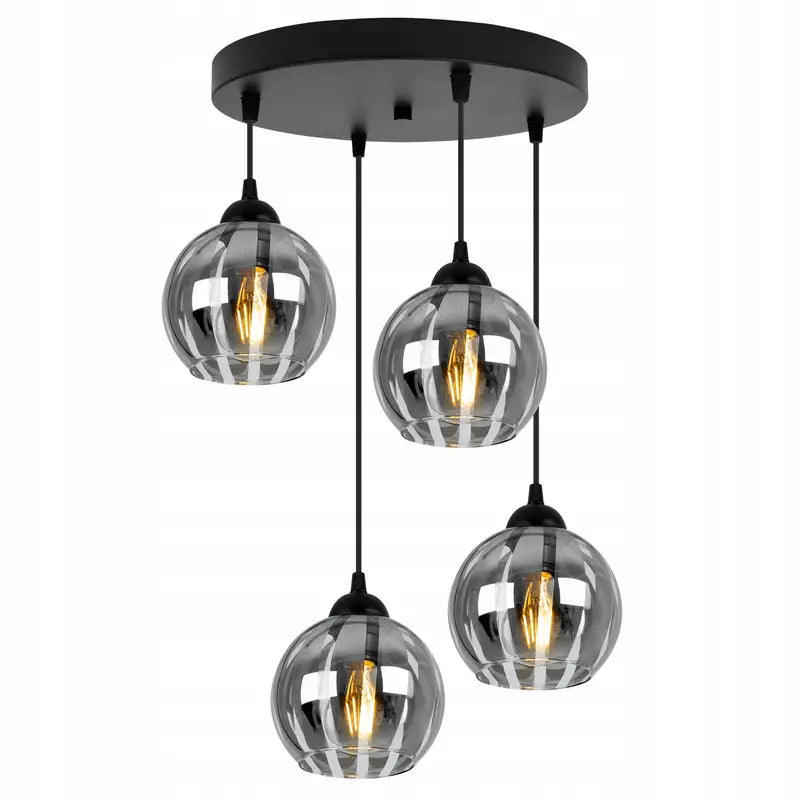 Smoke Glas Hanglamp | 4 Rond Lichts | Chroom | Industrieel | Woonkamer | Eetkamer | Slaapkamer | Zilver Rookglas