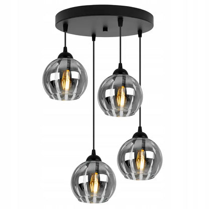 Smoke Glas Hanglamp | 4 Rond Lichts | Chroom | Industrieel | Woonkamer | Eetkamer | Slaapkamer | Zilver Rookglas