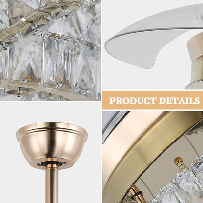 3 Ring Crystal Ventilator Lamp - Met Afstandsbediening - Stille Ventilator - 106 cm - Goud - Timer - Woonkamerlamp Ventilator - Moderne Plafond Ventilator Lamp - Kroonluchter Ventilator