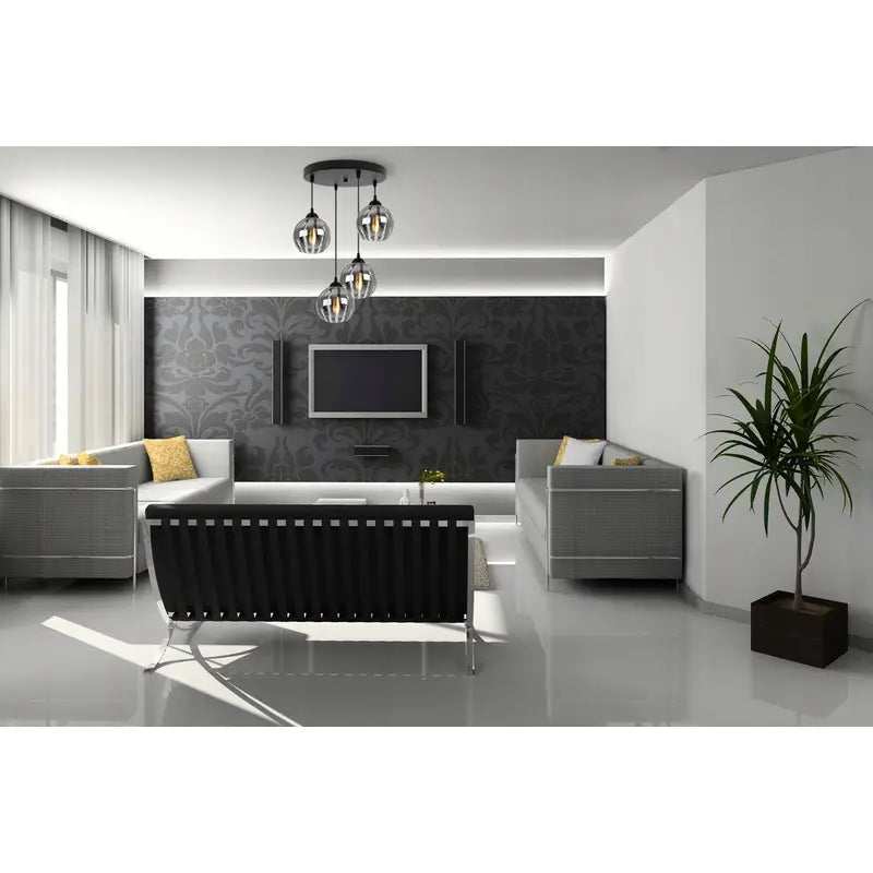 Smoke Glas Hanglamp | 4 Rond Lichts | Chroom | Industrieel | Woonkamer | Eetkamer | Slaapkamer | Zilver Rookglas