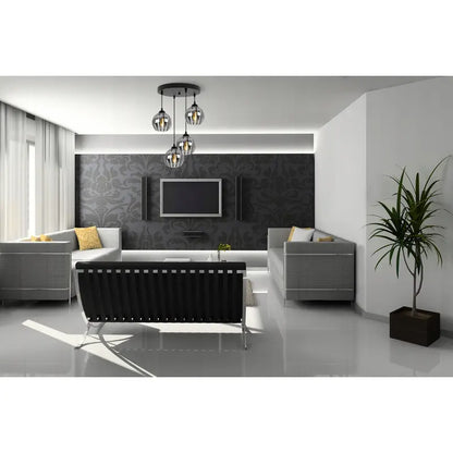 Smoke Glas Hanglamp | 4 Rond Lichts | Chroom | Industrieel | Woonkamer | Eetkamer | Slaapkamer | Zilver Rookglas