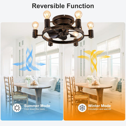 Industriële Retrostijl Plafondventilator - Ventilator Lamp - Smart Lamp - Dimbaar - 6 Standen - Moderne lamp - 6 Lampen