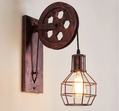 LuxiLamps- Klassieke Retro Wielvormige Wandlamp - E27 - Muur Verlichting - Warm Wit - Bruin - 40W - Industriële Metalen Wandlamp