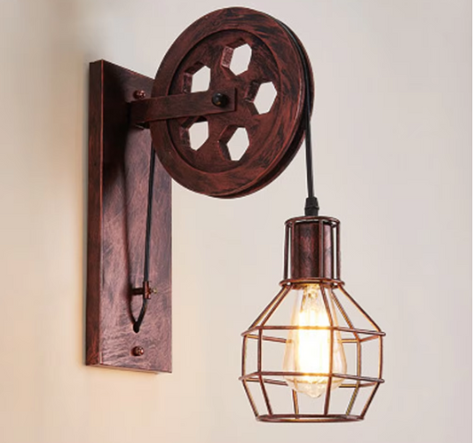LuxiLamps- Klassieke Retro Wielvormige Wandlamp - E27 - Muur Verlichting - Warm Wit - Bruin - 40W - Industriële Metalen Wandlamp