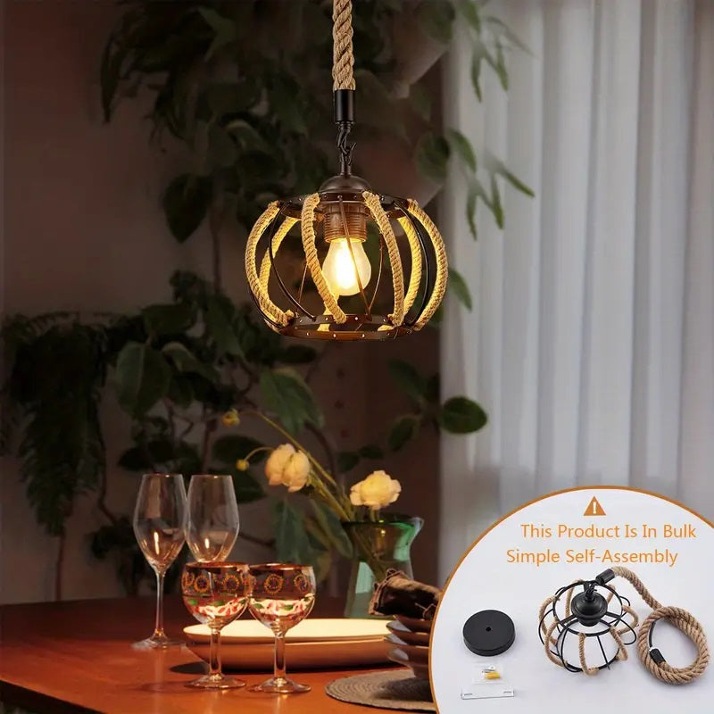 Pendant Lamp - Vintage Rope Lamp - For Living Room or Dining Room - Chandelier - Adjustable - Modern Pendant Lamp