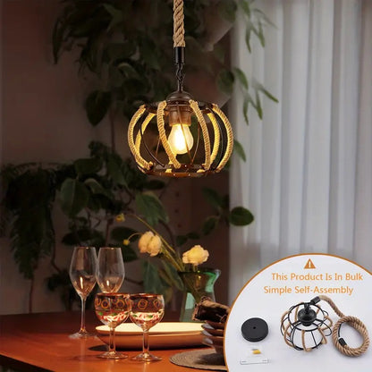 Pendant Lamp - Vintage Rope Lamp - For Living Room or Dining Room - Chandelier - Adjustable - Modern Pendant Lamp