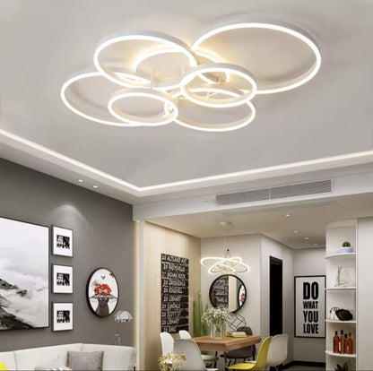 6 Ringen Plafondlamp - Kroonluchter - Wit - Dimbaar Met Afstandsbediening - Woonkamerlamp - 100 cm - LED Moderne Plafondlamp - 130W