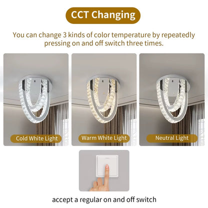 2 Ring Crystal Plafondlamp - Luxe LED Plafondlamp - Chroom - Woondecoratie - 3 Kleuren - Kristallen Kroonluchter - Moderne Plafondlamp - 30 cm