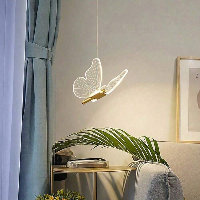 Vlinder Hanglamp- Goud - Butterfly Led - Warm Wit 3000K - Woonkamerlamp - Moderne Lamp - Plafonnière