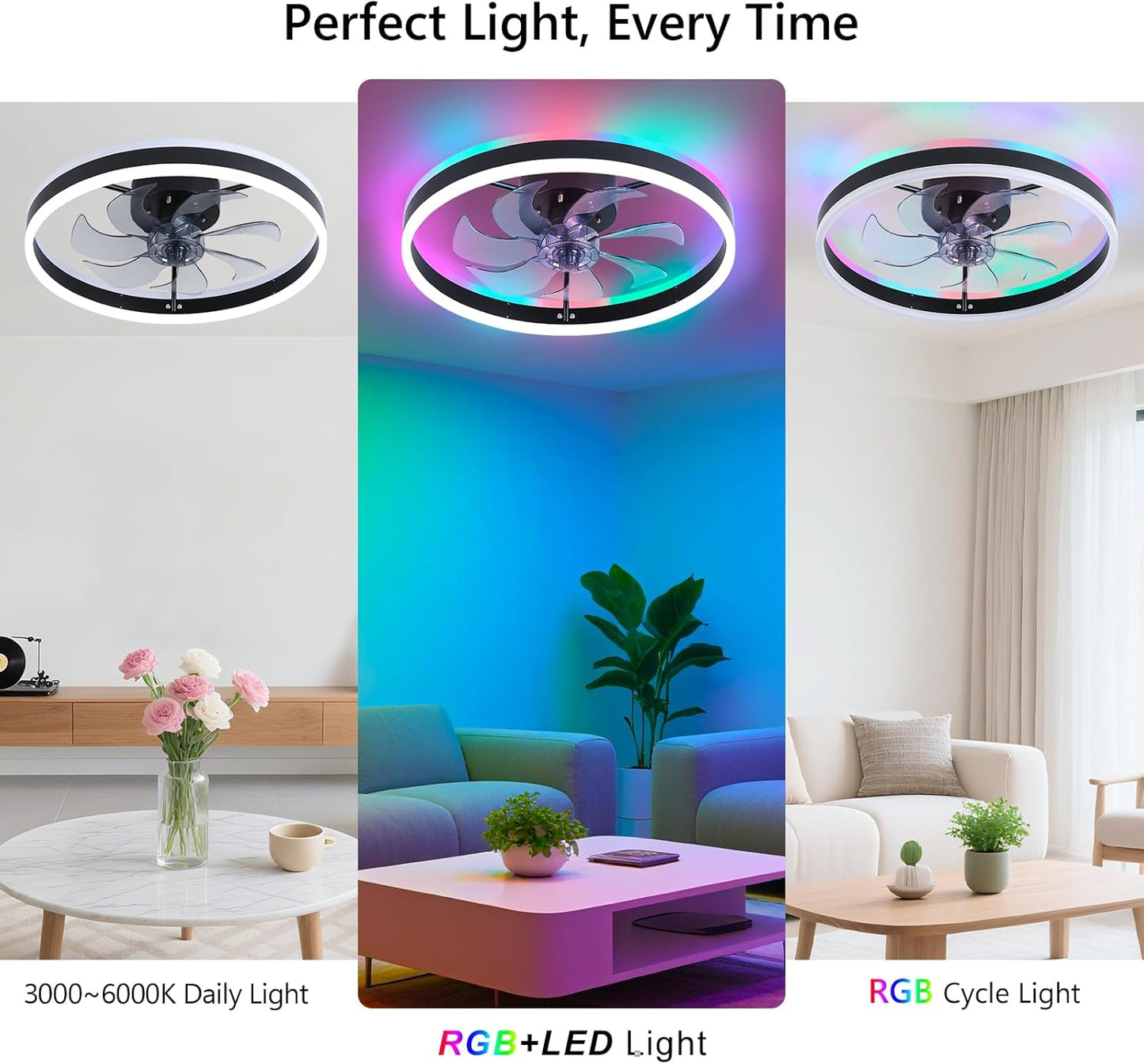 LuxiLamps - Plafondventilator Lamp - RGB - Smart Lamp - 6 Standen - Dimbaar - Kroonluchter Ventilator - Chandelier Fan - Woonkamer Lamp - Ventilator Lampen - Stille Motor