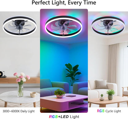 LuxiLamps - Plafondventilator Lamp - RGB - Smart Lamp - 6 Standen - Dimbaar - Kroonluchter Ventilator - Chandelier Fan - Woonkamer Lamp - Ventilator Lampen - Stille Motor