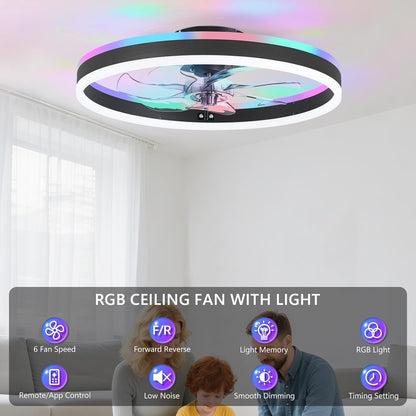 LuxiLamps - Plafondventilator Lamp - RGB - Smart Lamp - 6 Standen - Dimbaar - Kroonluchter Ventilator - Chandelier Fan - Woonkamer Lamp - Ventilator Lampen - Stille Motor