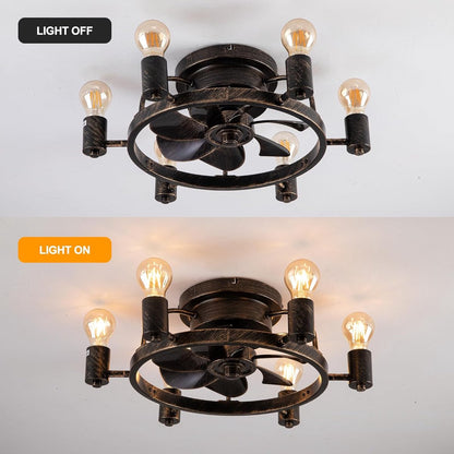Industriële Retrostijl Plafondventilator - Ventilator Lamp - Smart Lamp - Dimbaar - 6 Standen - Moderne lamp - 6 Lampen - Bruin