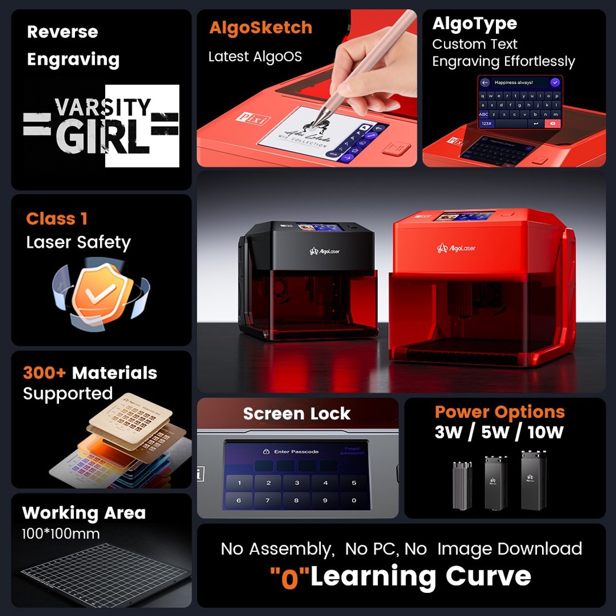 Laser Graveermachine 5W - Met RR3 Roller - Laser Cutter - 3.5 Inch Touchscreen - Werkgebied 100x100mm - Graveren - Display - Laser Snijmachine - Bedienbaar Met APP