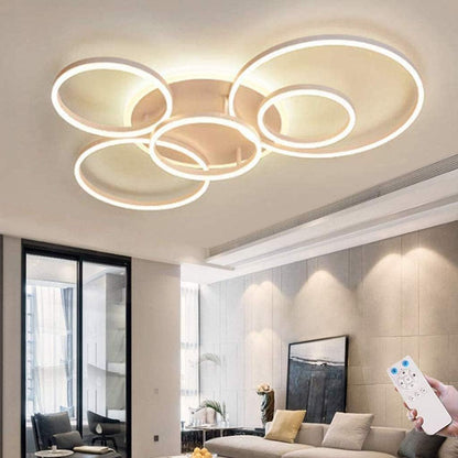 Led Plafondlamp - 6 Ringen - Dimbaar met Afstandsbediening - 108 Watt - Modern Design - Wit - Plafonniere - Modern - Woonkamer - Eettafel - Keuken - Slaapkamer