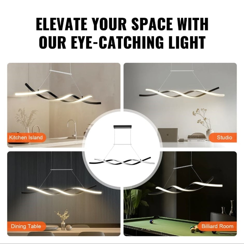 LuxiLamps - Hanglamp - Moderne Kroonluchter Verlichting - 100 cm - Zwart - Dimbaar Met Afstandsbediening - Boven De Eettafel - LED Hanglamp - 24W