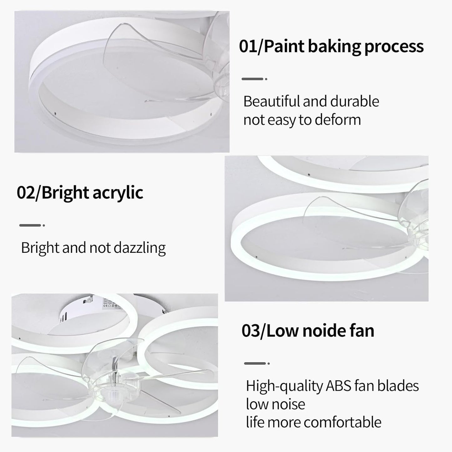 LuxiLamps - 4 Ringen Ventilator - Wit - 60 cm - Smart Lamp - Kroonluchter - Dimbaar Met Afstandsbediening - 64W