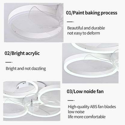 LuxiLamps - 4 Ringen Ventilator - Wit - 60 cm - Smart Lamp - Kroonluchter - Dimbaar Met Afstandsbediening - 64W